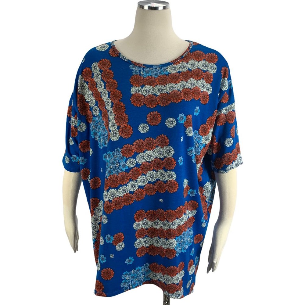 LuLaRoe Medium USA Flag Top Irma Short Sleeve Blue Red White